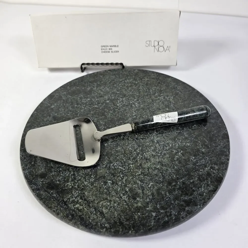 Studio Nova Green Marble Cheese Board Charcuterie Serving Tray & Cheese Slicer